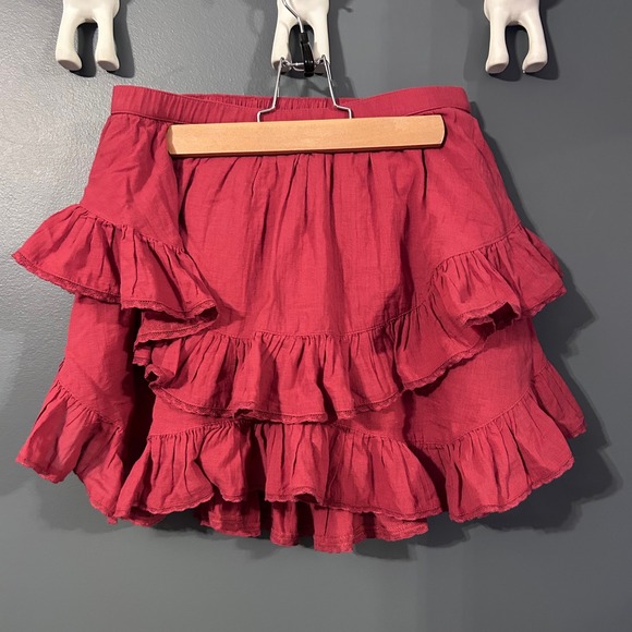 aerie Dresses & Skirts - Aerie Red Tiered Ruffle Mini Skirt Elastic Waist Medium Lightweight 100% Cotton